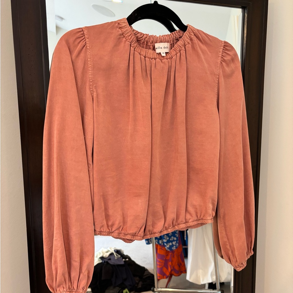 Bella Dahl Pink Puff Sleeve Blouse with Pleated Neckline